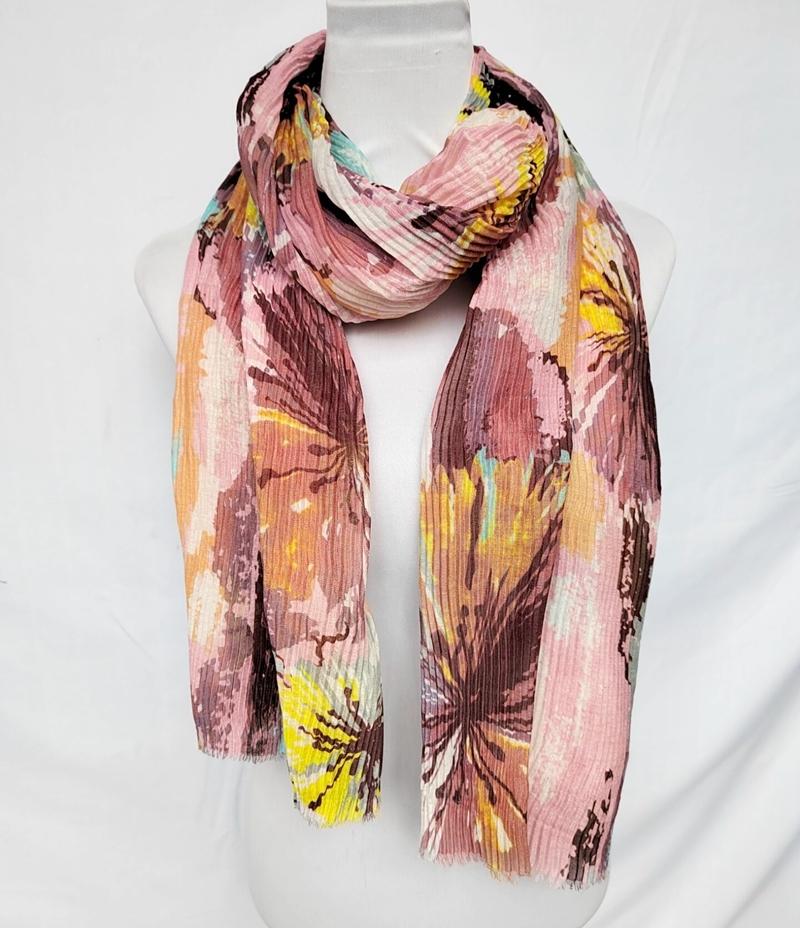 floral printed lightweight Scarves printed pleated scarves for SS