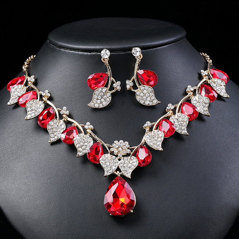 Jewelry set gemstone necklace literary retro medieval palace aesthetic internet celebrity necklace earrings set
