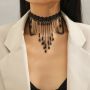 retro fashion women's large collar necklace fashionable water drop shape pendant choker with beads